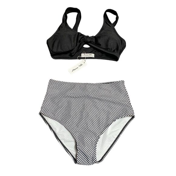 Swimsuit Verano Playa Small Black White striped Bikini High Waist With Tags - Picture 1 of 6